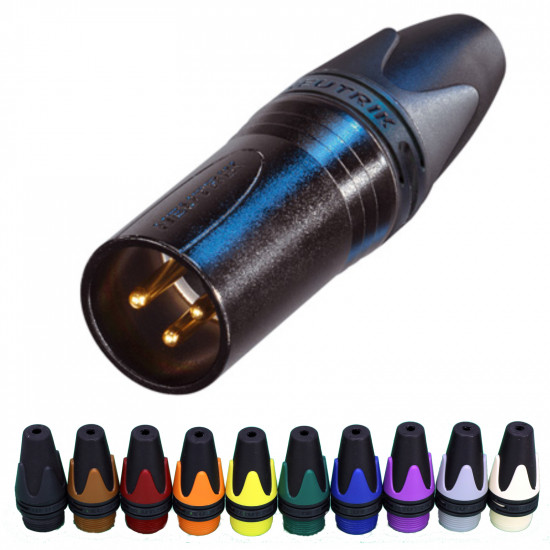 NC3MXX-B Neutrik Male XLR Black Gold Contacts 3 pin Boot Colours
