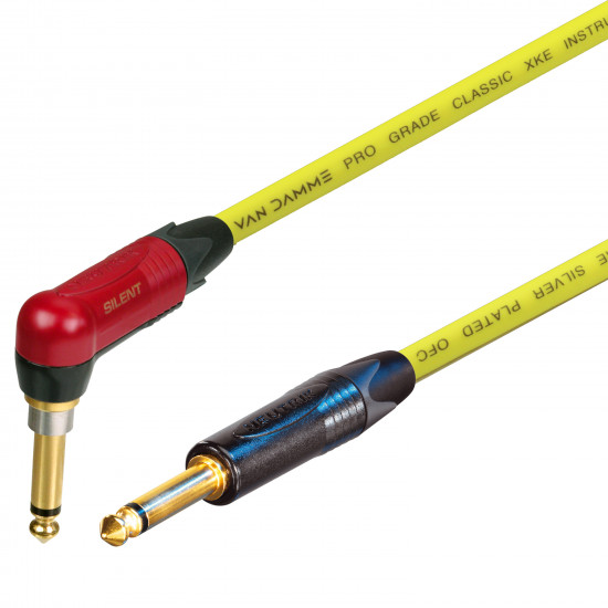Van Damme Neutrik 1/4 Inch Straight Black Gold to Right Silent Jack Lead