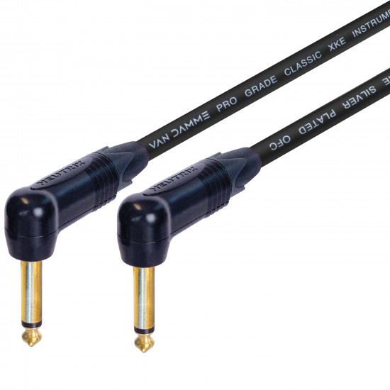 Van Damme Guitar Cable Lead Neutrik 1/4 Inch Black Gold Right Angle Jacks
