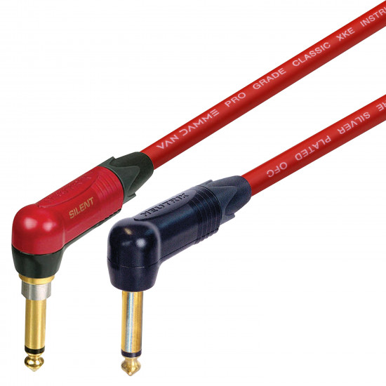 Van Damme Neutrik 1/4" Right Angle Black Gold to Right Angle Silent Jack Lead