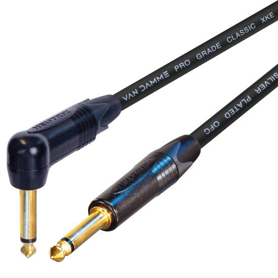 Van Damme Guitar Cable Neutrik 1/4" Straight To Right Angle Black Jack Lead