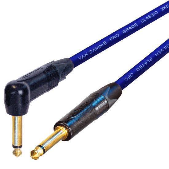 Van Damme Guitar Cable Neutrik 1/4" Straight To Right Angle Black Jack Lead