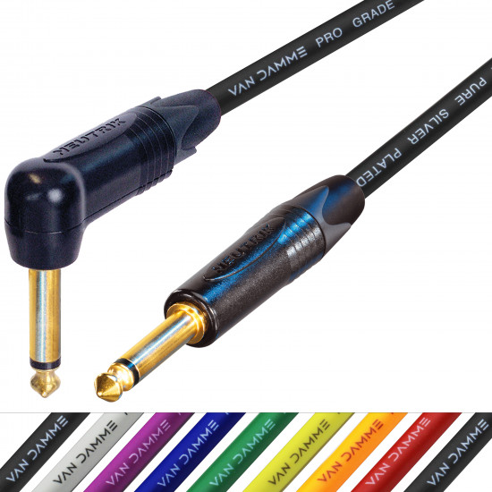 Van Damme Guitar Cable Neutrik 1/4" Straight To Right Angle Black Jack Lead