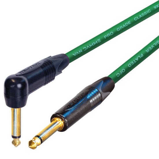 Van Damme Guitar Cable Neutrik 1/4" Straight To Right Angle Black Jack Lead