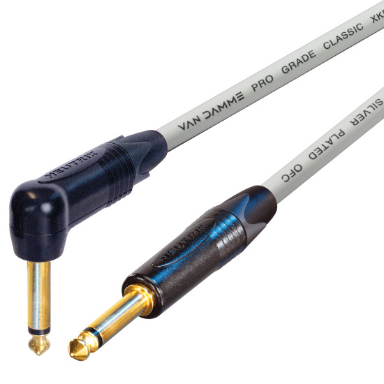 Van Damme Guitar Cable Neutrik 1/4" Straight To Right Angle Black Jack Lead