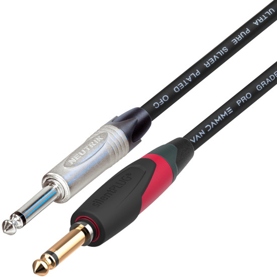 Van Damme Guitar Cable Lead Neutrik 1/4" Straight Silver to Silent Jack