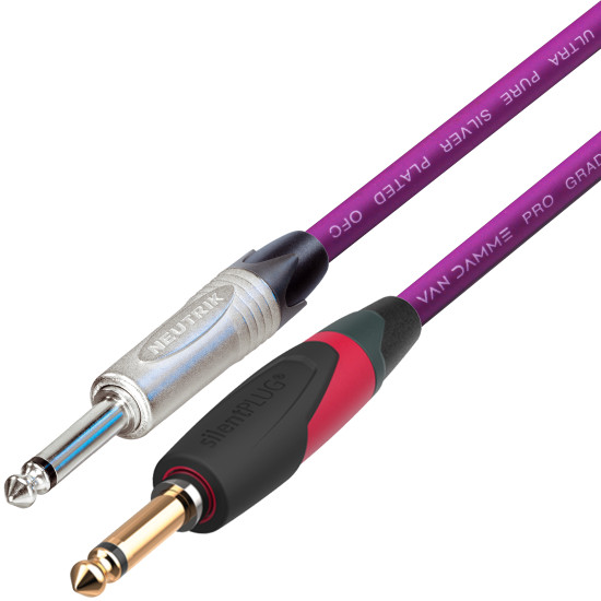 Van Damme Guitar Cable Lead Neutrik 1/4" Straight Silver to Silent Jack