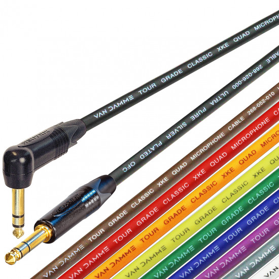 Van Damme Starquad Cable Neutrik TRS 1/4" Plug Black Gold Straight to Right Angle Jack