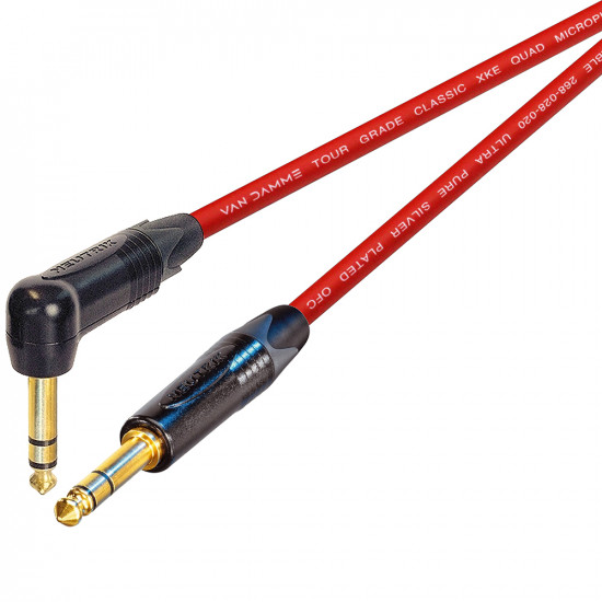 Van Damme Starquad Cable Neutrik TRS 1/4" Plug Black Gold Straight to Right Angle Jack