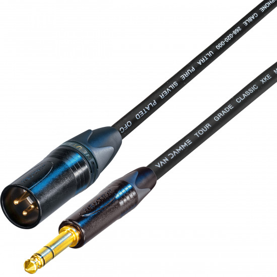 Van Damme Cable TRS 1/4 Jack Plug to Male XLR Black Gold Neutrik Lead