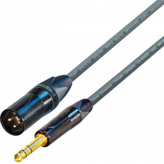 Van Damme Cable TRS 1/4 Jack Plug to Male XLR Black Gold Neutrik Lead