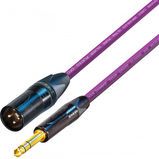Van Damme Cable TRS 1/4 Jack Plug to Male XLR Black Gold Neutrik Lead