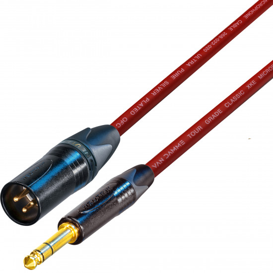 Van Damme Cable TRS 1/4 Jack Plug to Male XLR Black Gold Neutrik Lead